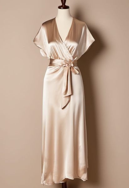 Ecru Silk Wrap Dress