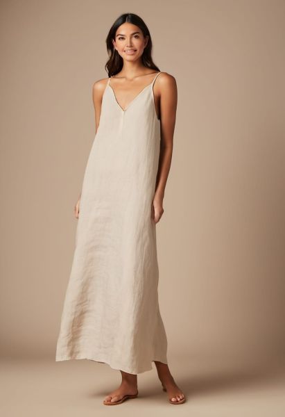 Ecru Linen Slip Dress