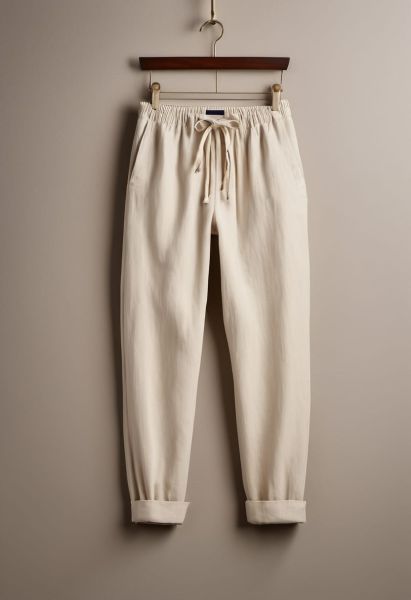 Ecru Linen Drawstring Trouser